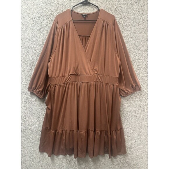 Torrid Dress Womens 3X Brown Long Sleeve V Neck Solid Wrap - Picture 1 of 10